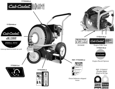Label Map Diagram and Parts List for JS1150 (24A67M4710)(2018) Cub Cadet Leaf Blower / Vacuum